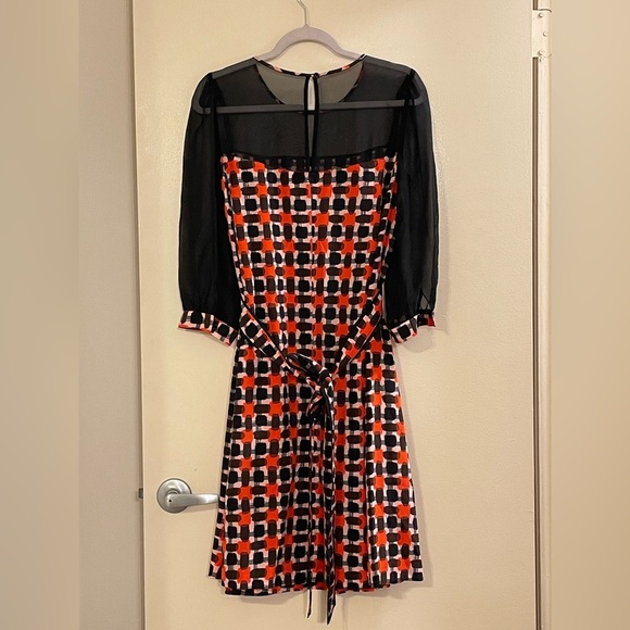 KATE SPADE Zaza Check Silk A-Line Semi Sheer Dress - Picture 7 of 9
